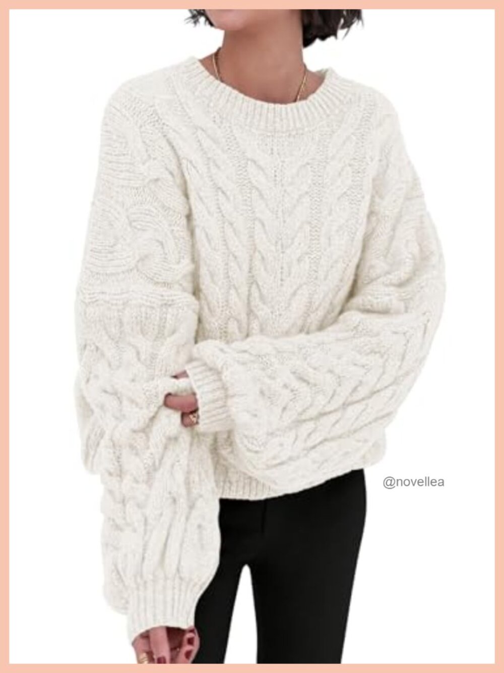 Cable Knit Oversized Crewneck Sweater Chunky Pullover Loose Fit